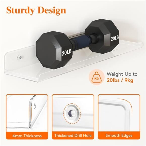 Floating Shelves for Wall, 6 Pack 15" Clear Acrylic Shelf Room Decor for Book - Picture 4 of 7